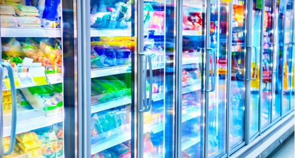 frozen food section at the grocery store