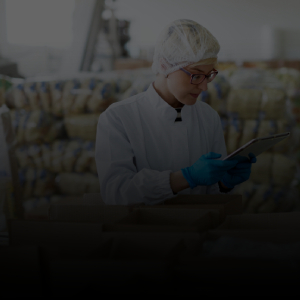 worker on a tablet in the warehouse