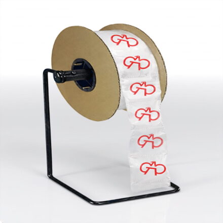 Pre-Open Bags on Rolls with Great American Packaging logo on a dispenser stand